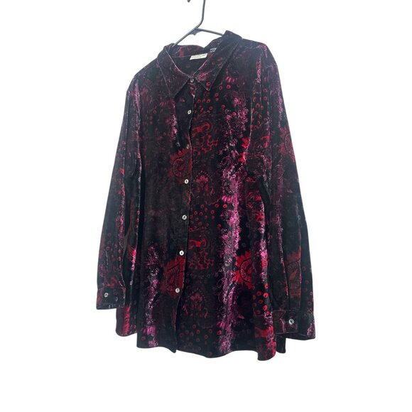 Paisley Velvet Button Down Tunic Top Women 1X Long Sleeves Dark Wimsigoth Grunge - Picture 14 of 14